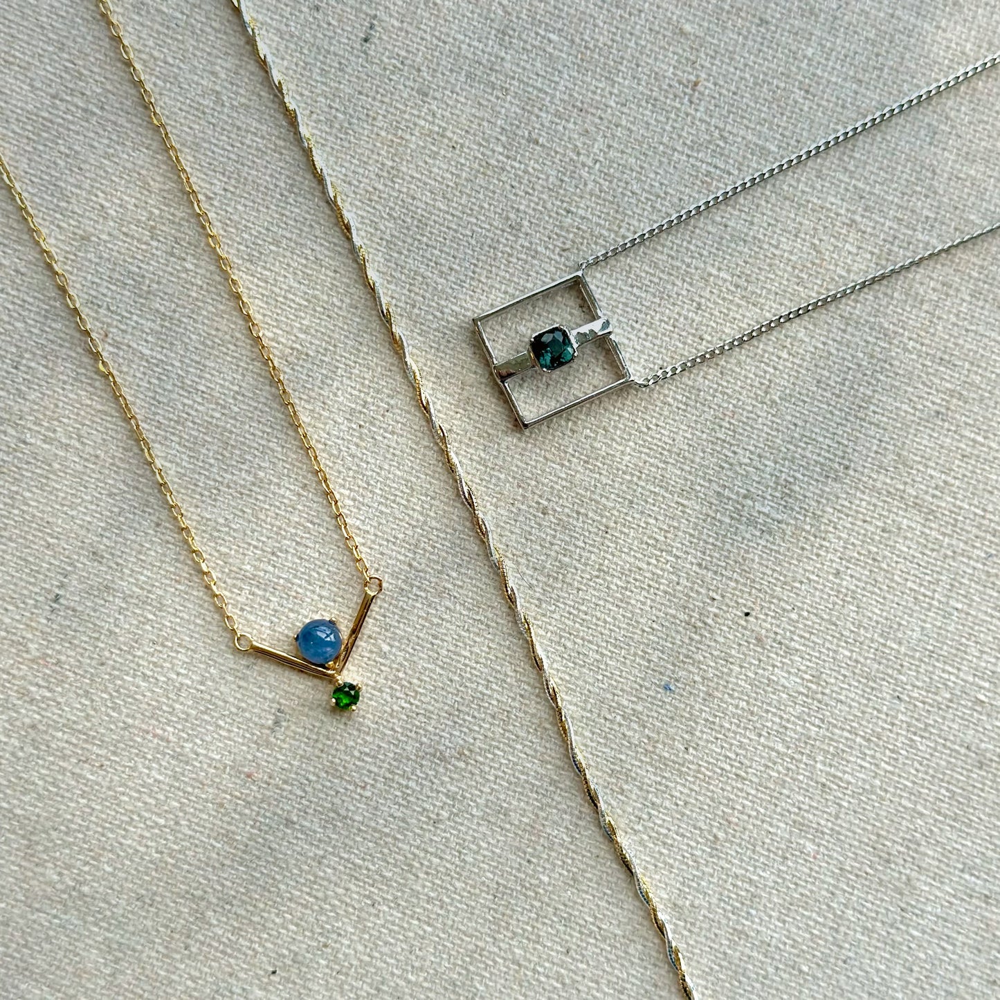 Sapphire And Diopside V-shaped Gold-plated Sterling Silver Necklace