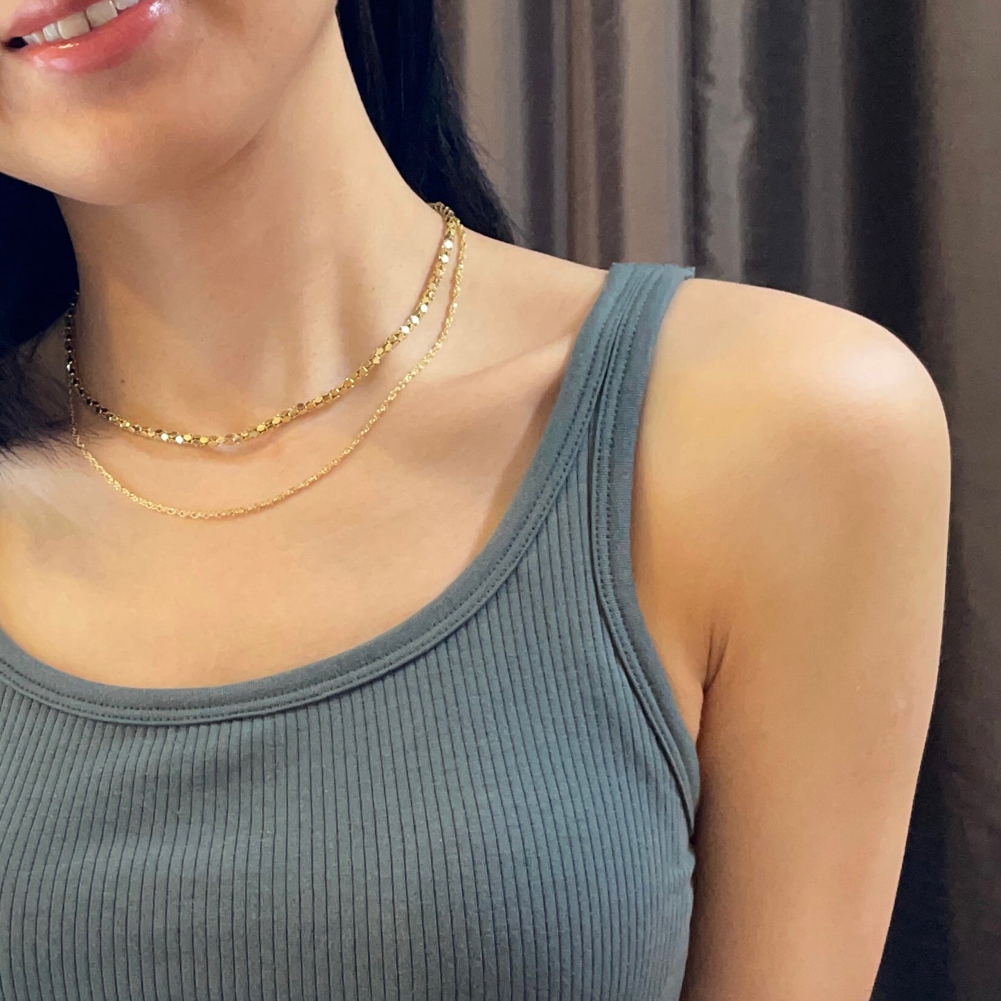 Gold-plated Italian Sterling Silver Rope Chain Adjustable Choker Necklace