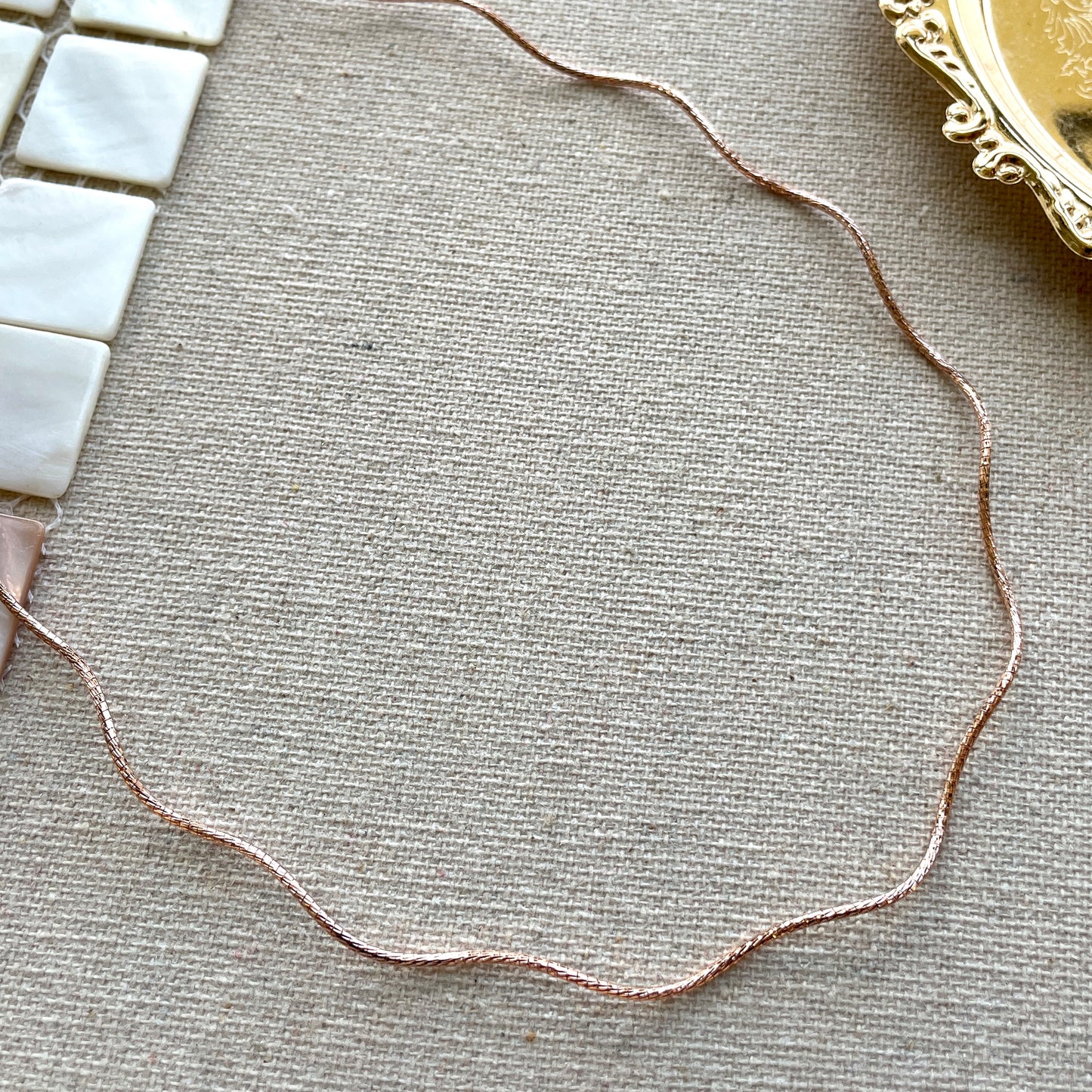 Rose Gold-plated Italian Sterling Silver Waved Chain Choker Necklace