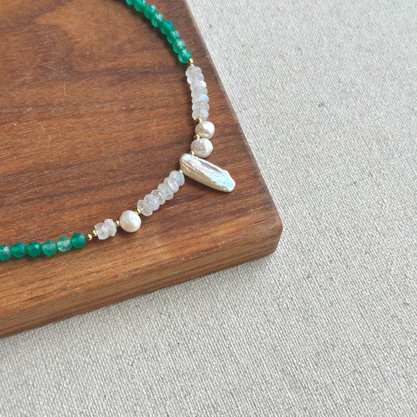 Agate And Moonstone Beaded Choker Necklace