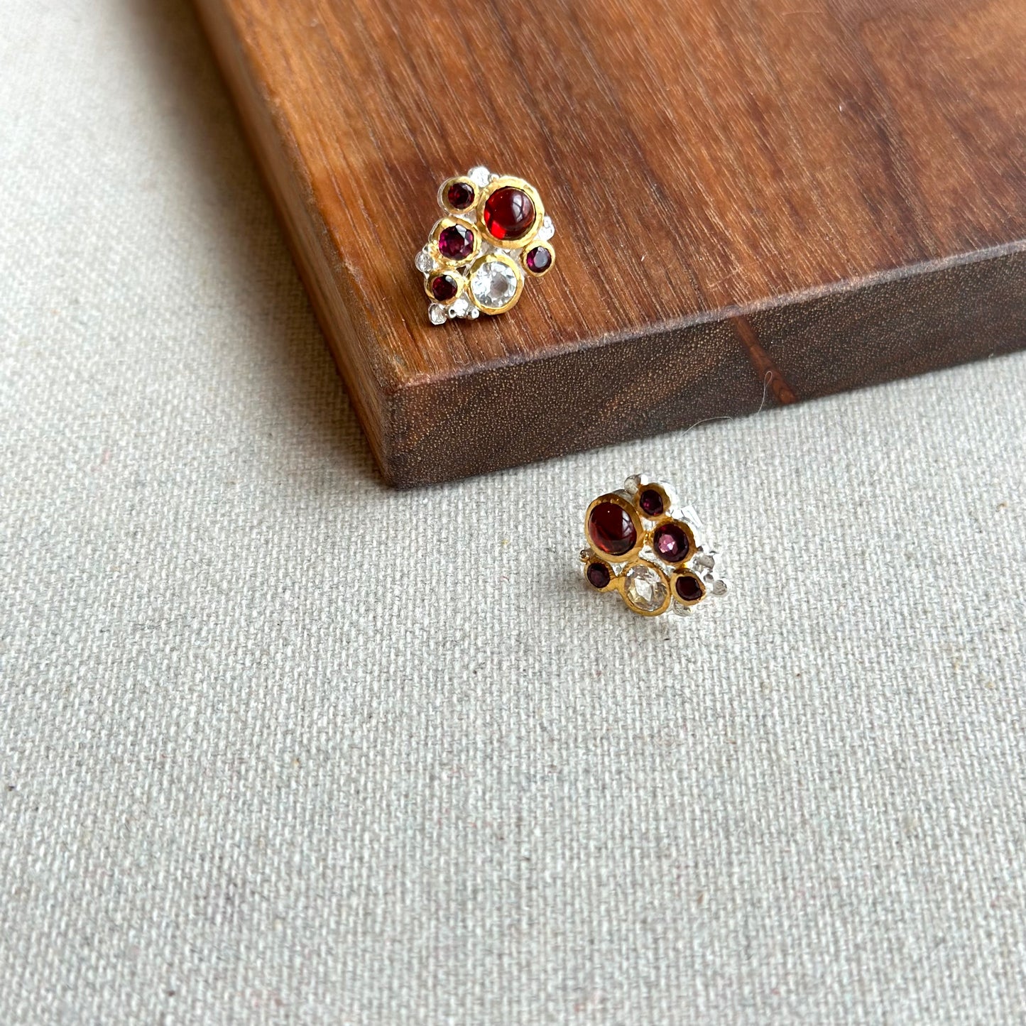 Rhodolite Garnet Mixed Topaz Two Tone Gold-plated Sterling Silver Ear Stud