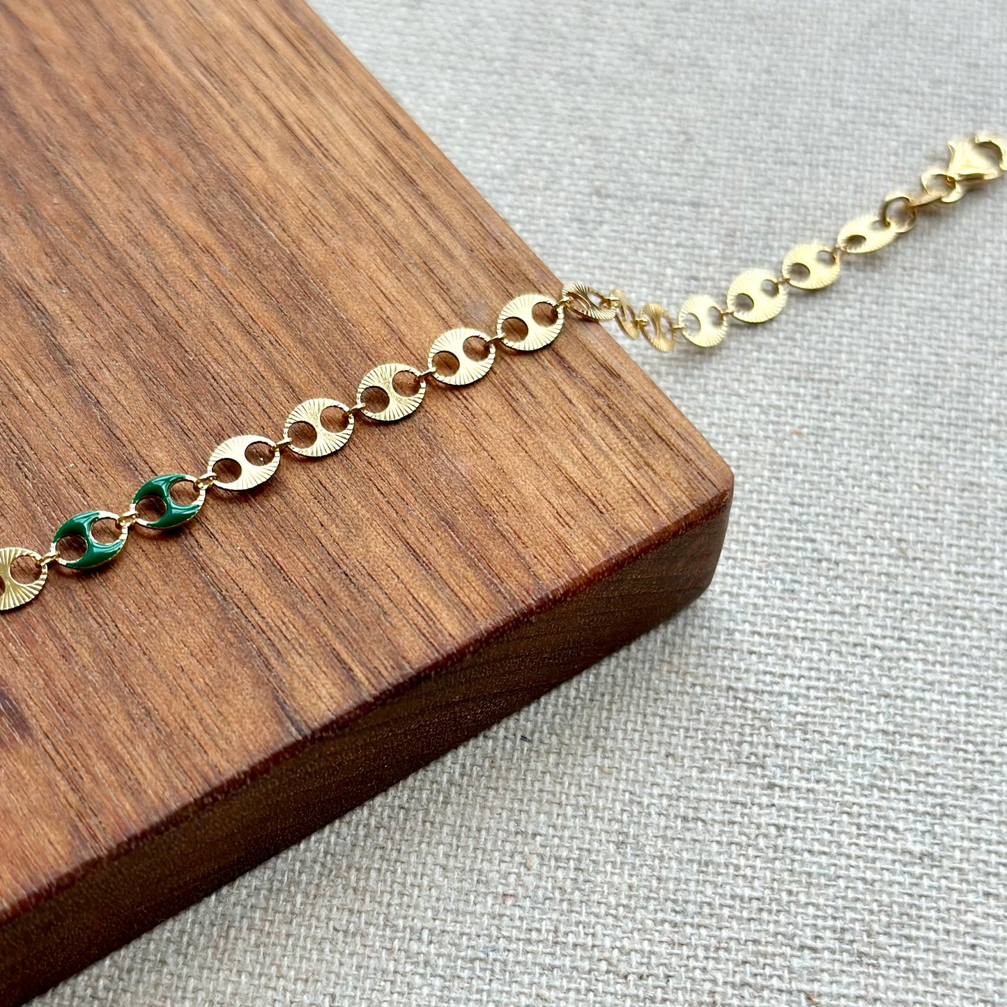 Mariner Chain And Green Enamel Gold-plated Italian Sterling Silver Choker Necklace