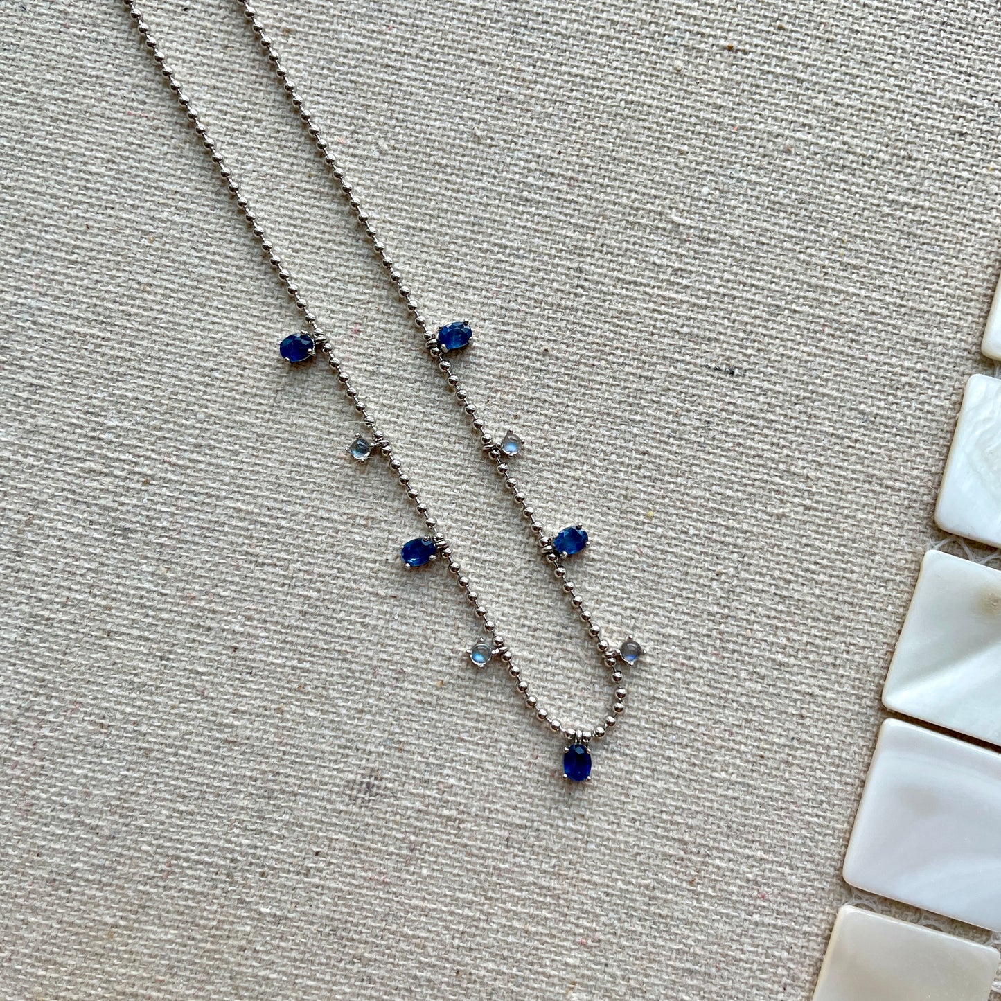 Sapphire And Moonstone Dangling Sterling Silver Necklace