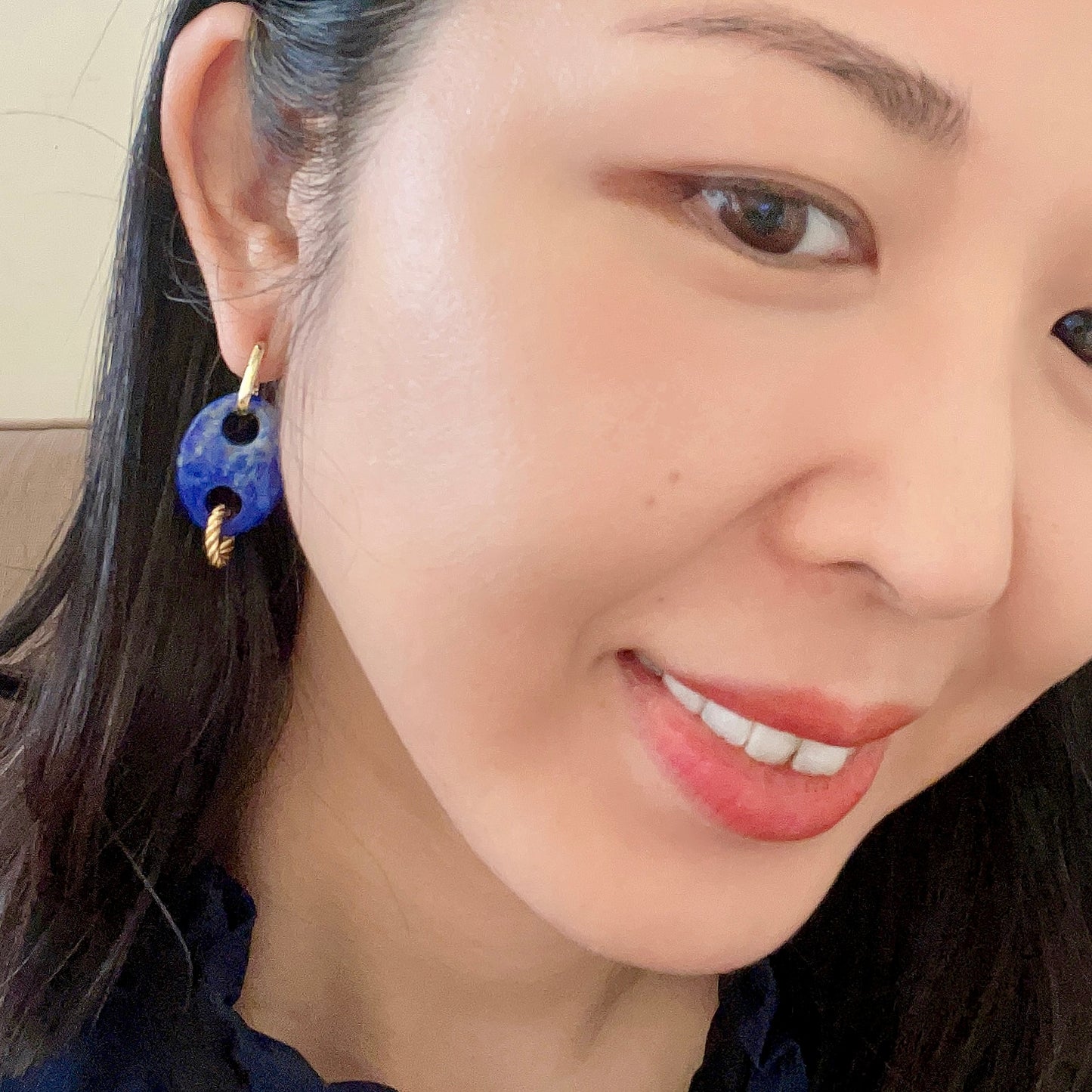 Lapis Two-way Gold-plated Ear Hoop