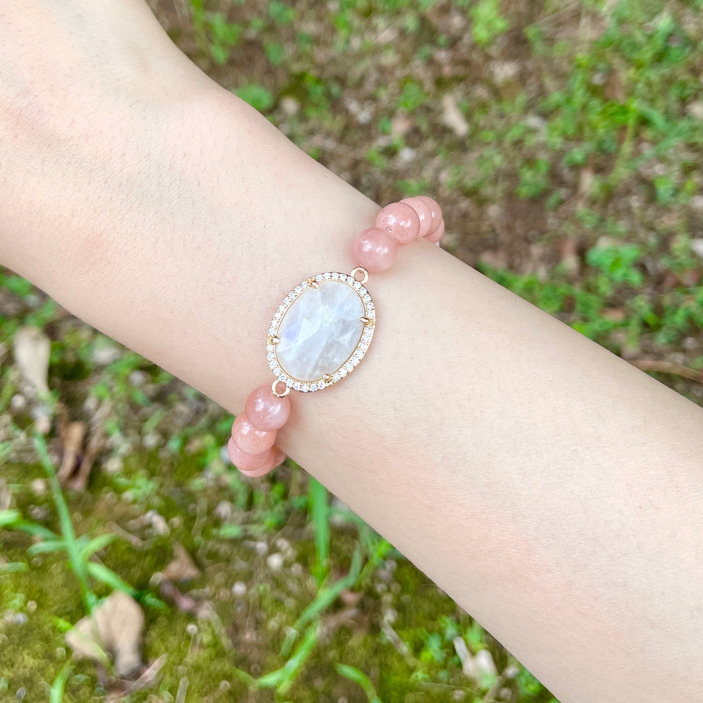 Moonstone And Sunstone Beaded Bracelet