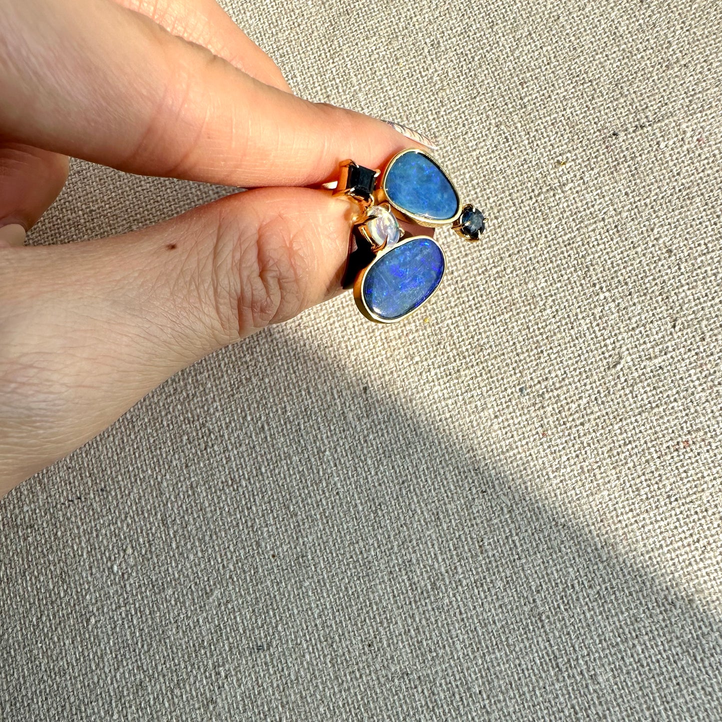 Opal And Sapphire Gold-plated Sterling Silver Ear Stud