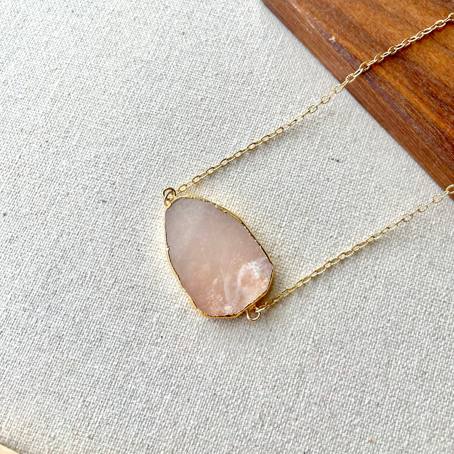 Rose Quartz Adjustable  Long Gold-plated Necklace