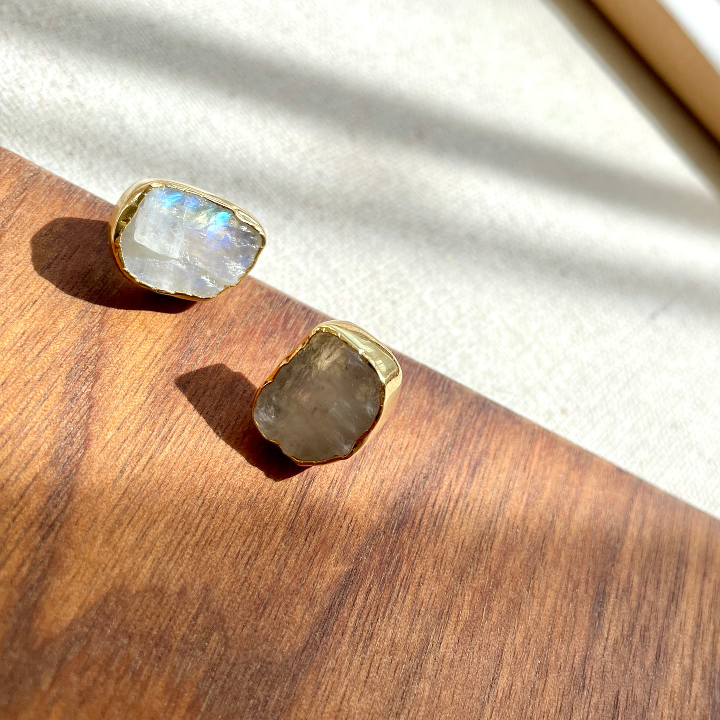 Moonstone Raw Stone Gold-plated Ear Stud