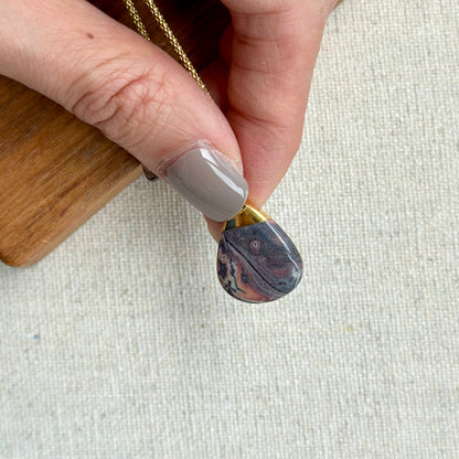 Jasper Pendant Rope Chain Gold-plated Sterling Silver Necklace