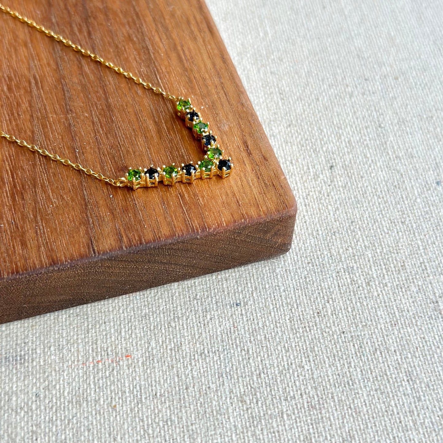 Diopside And Sapphire V-shaped Gold-plated Sterling Silver Necklace