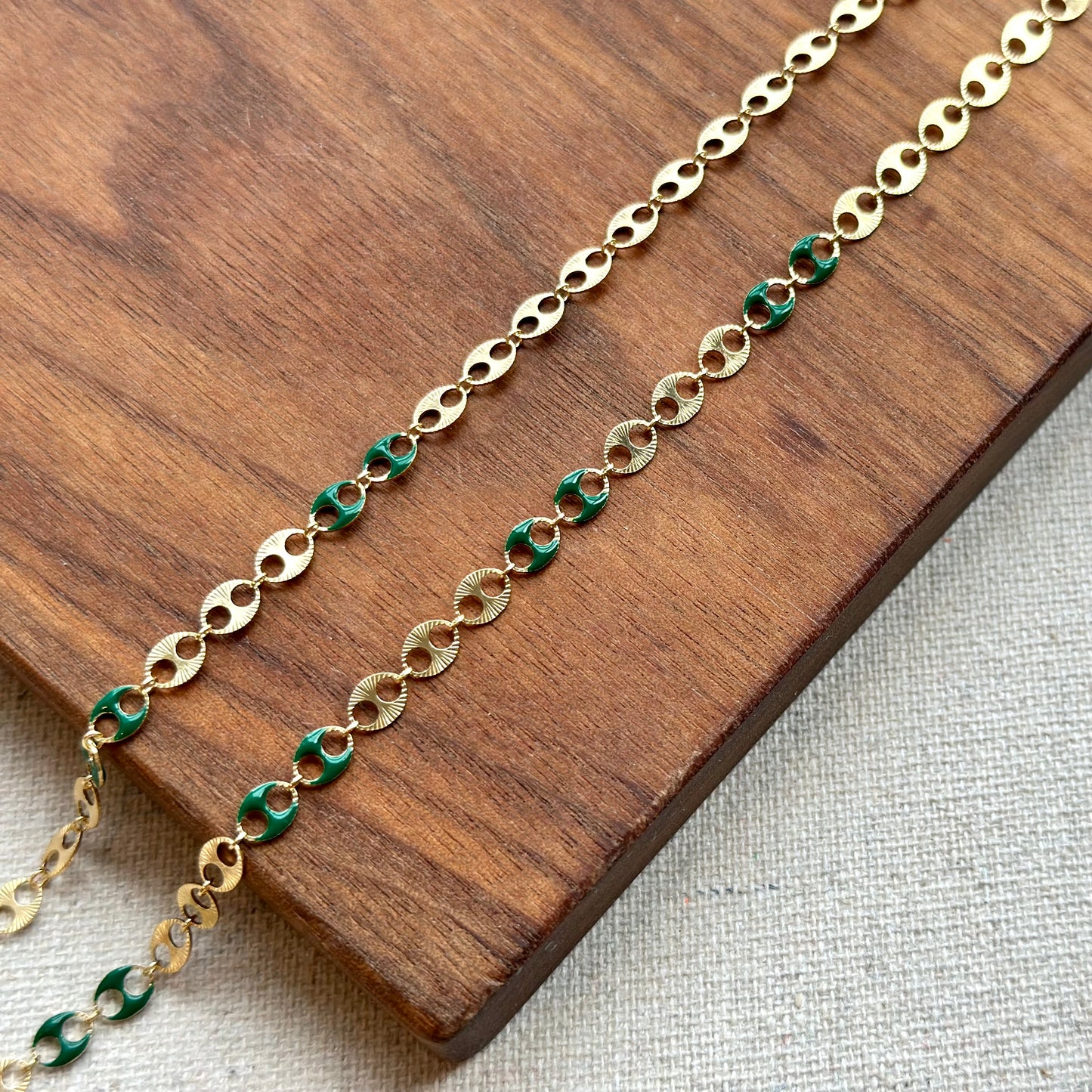 Mariner Chain And Green Enamel Gold-plated Italian Sterling Silver Choker Necklace