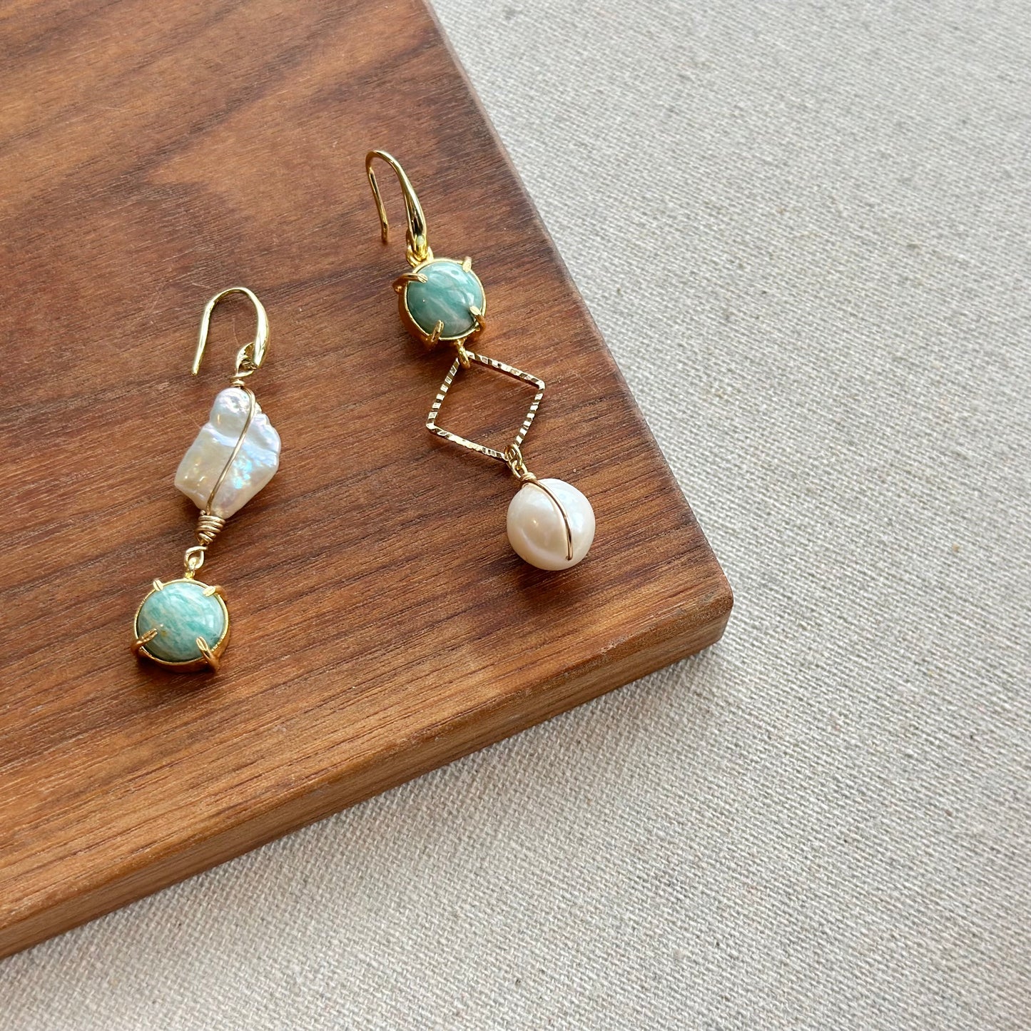 Baroque Freshwater Pearl And Amazonite 14k Gold-filled Wire Wrapping Earring