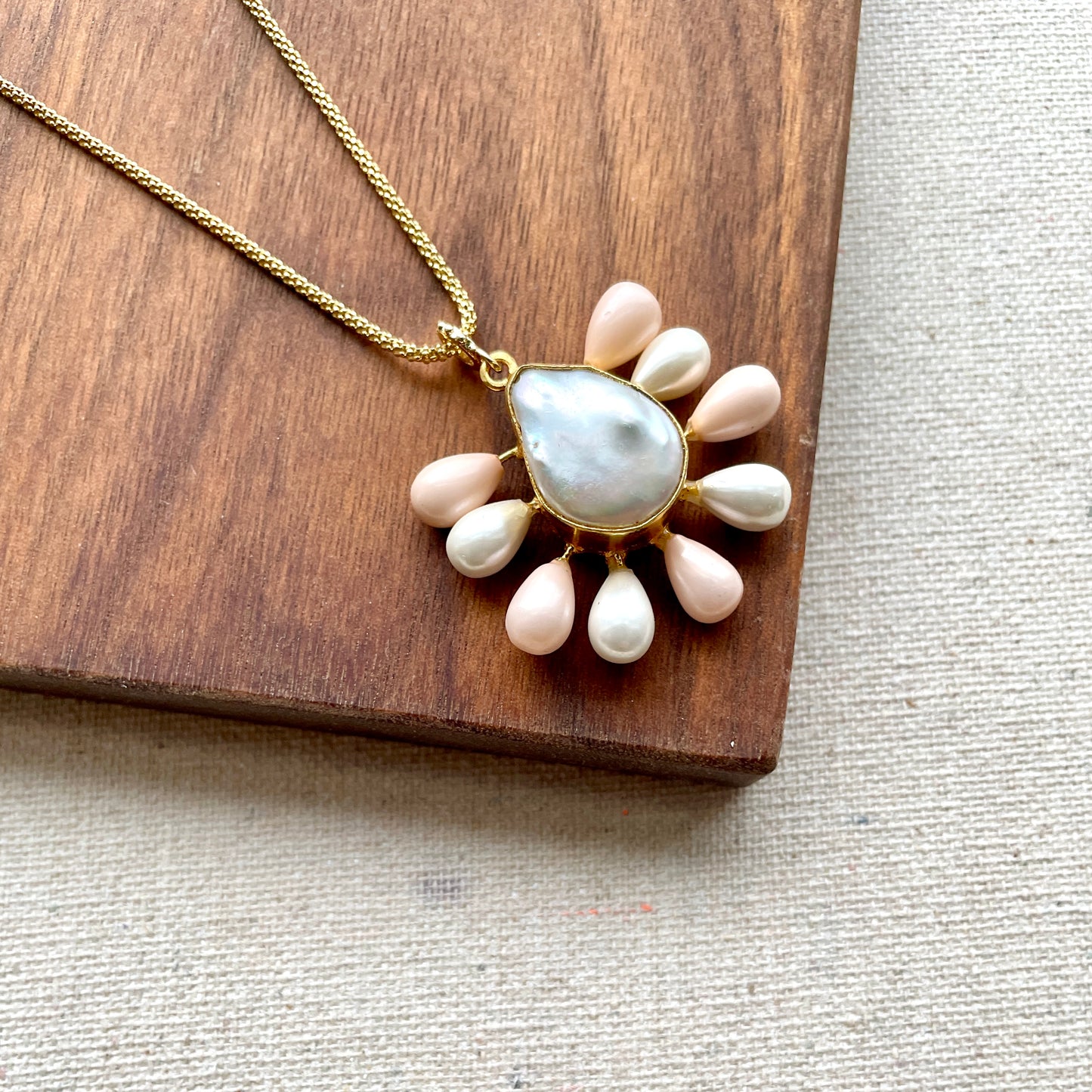 Baroque Freshwater Pearl And Shell Gold-plated Necklace