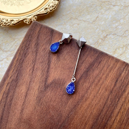 Blue Druzy Stones Asymmetric Earring