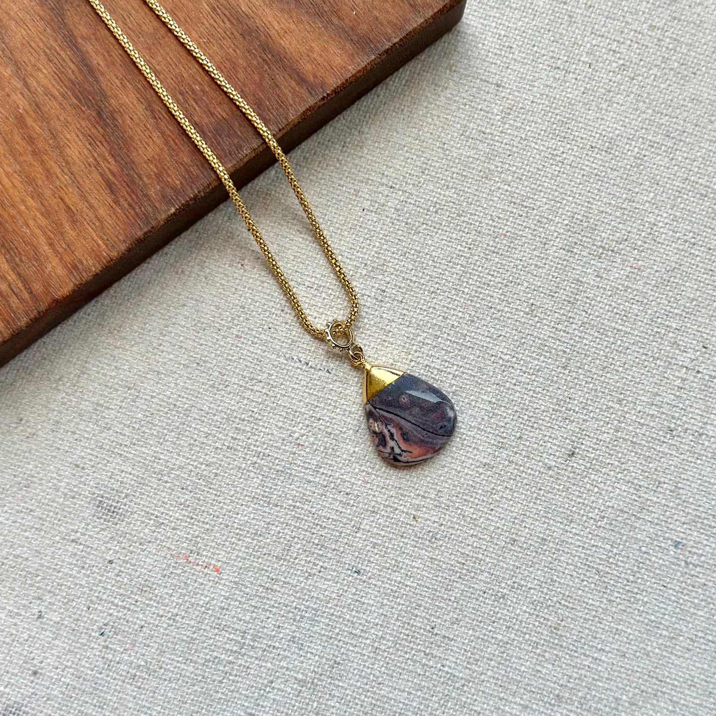 Jasper Pendant Rope Chain Gold-plated Sterling Silver Necklace