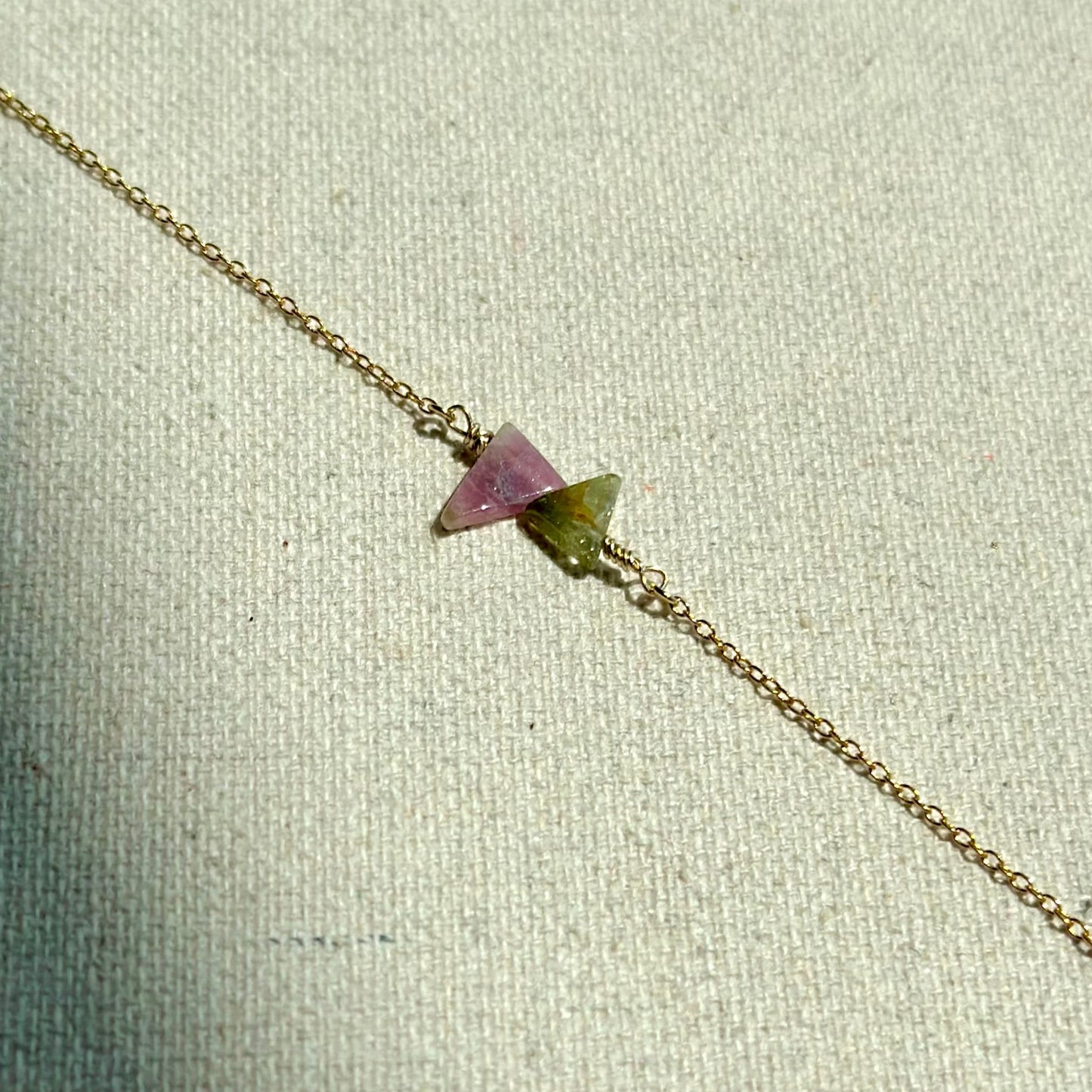 Watermelon Tourmaline Wire Wrapping Gold-plated Sterling Silver Necklace