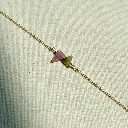 Watermelon Tourmaline Wire Wrapping Gold-plated Sterling Silver Necklace