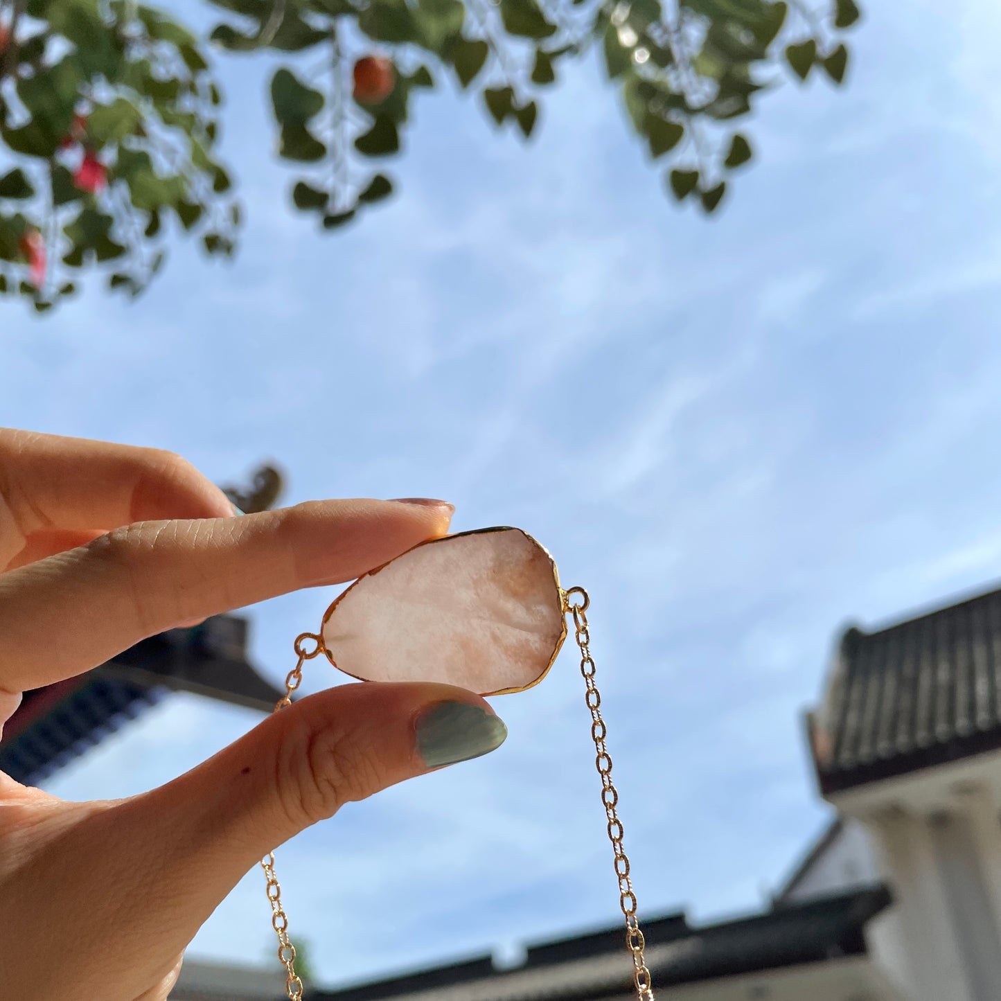 Rose Quartz Adjustable  Long Gold-plated Necklace