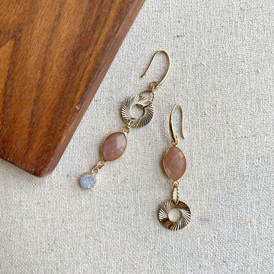 Sunstone And Druzy Stone Gold-plated Earring