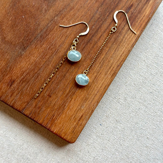 Aquamarine Dangling Chain 14k Gold-filled Earring