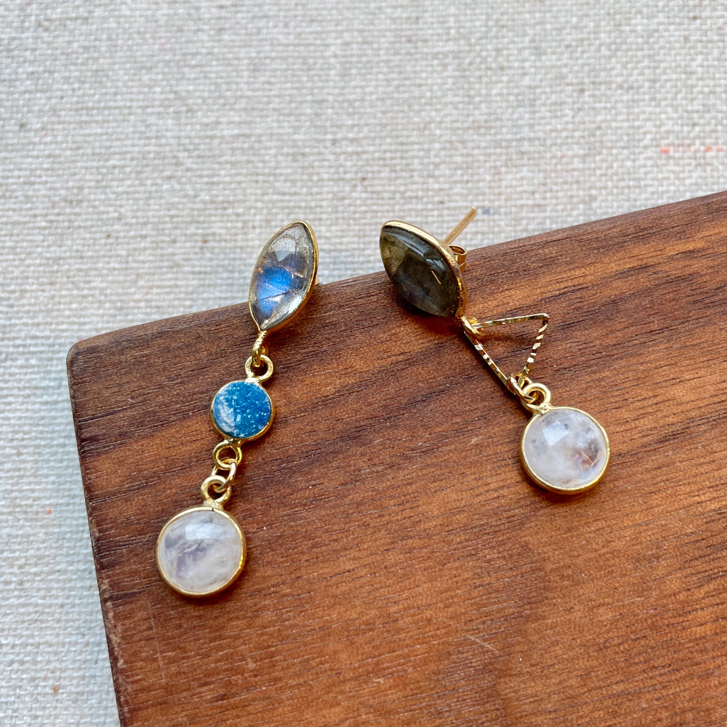 Labradorite And Moonstone With Druzy Stone Earring