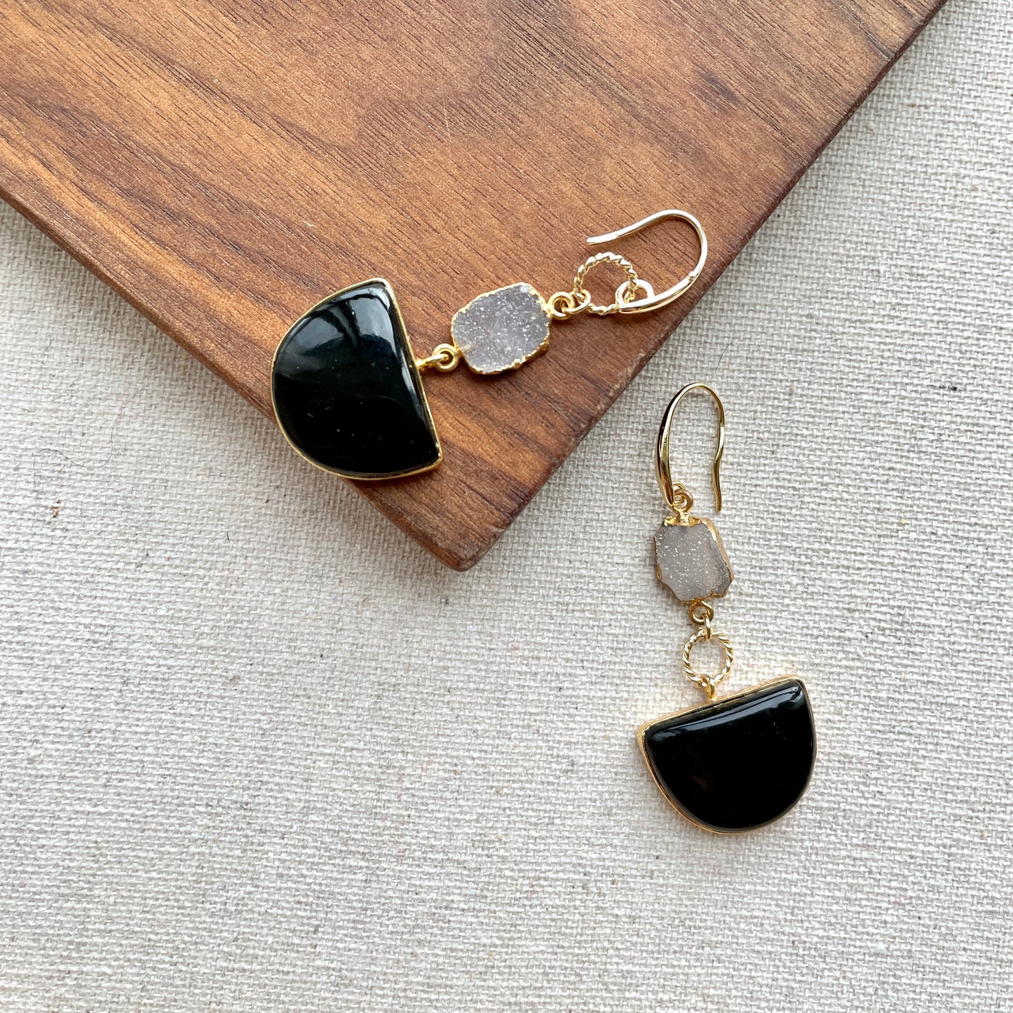 Black Onyx And Druzy Stone Earring