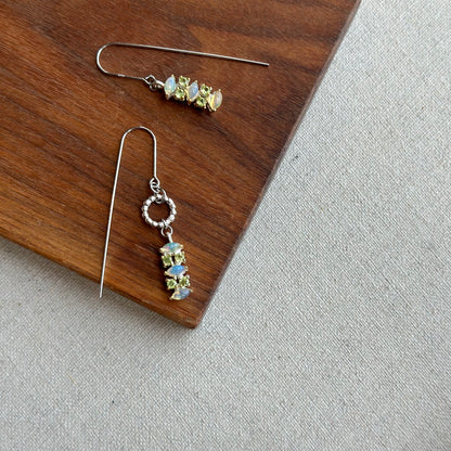 Opal And Peridot Long Ear Hook Sterling Silver Earring