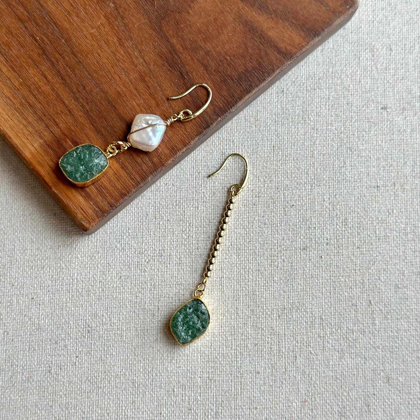 Aventurine And Baroque Pearls 14k Gold-filled Wire Wrapping Earring