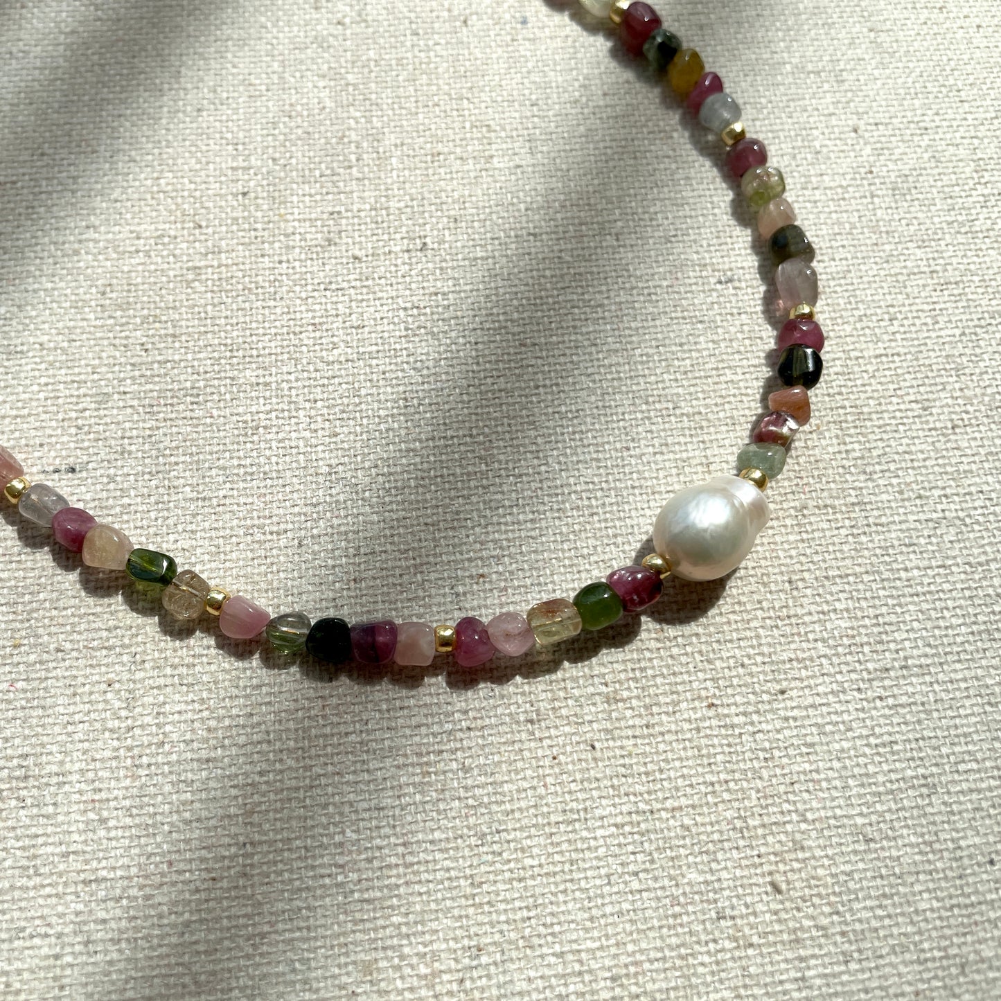 Tourmaline And Baroque Pearl Beaded Choker Necklace