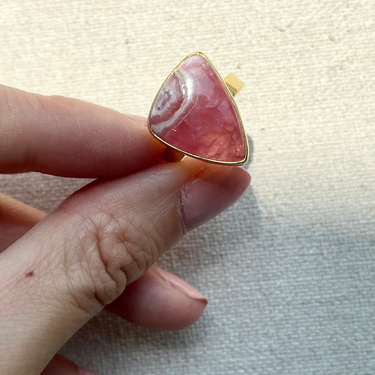 Pink Rhodochrosite Adjustable Gold-plated Ring