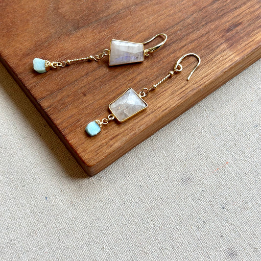 Moonstone And Druzy Raw Stone Earring