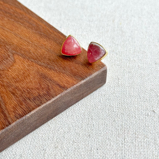 Pink Rhodochrosite Gold-plated Sterling Silver Ear Stud