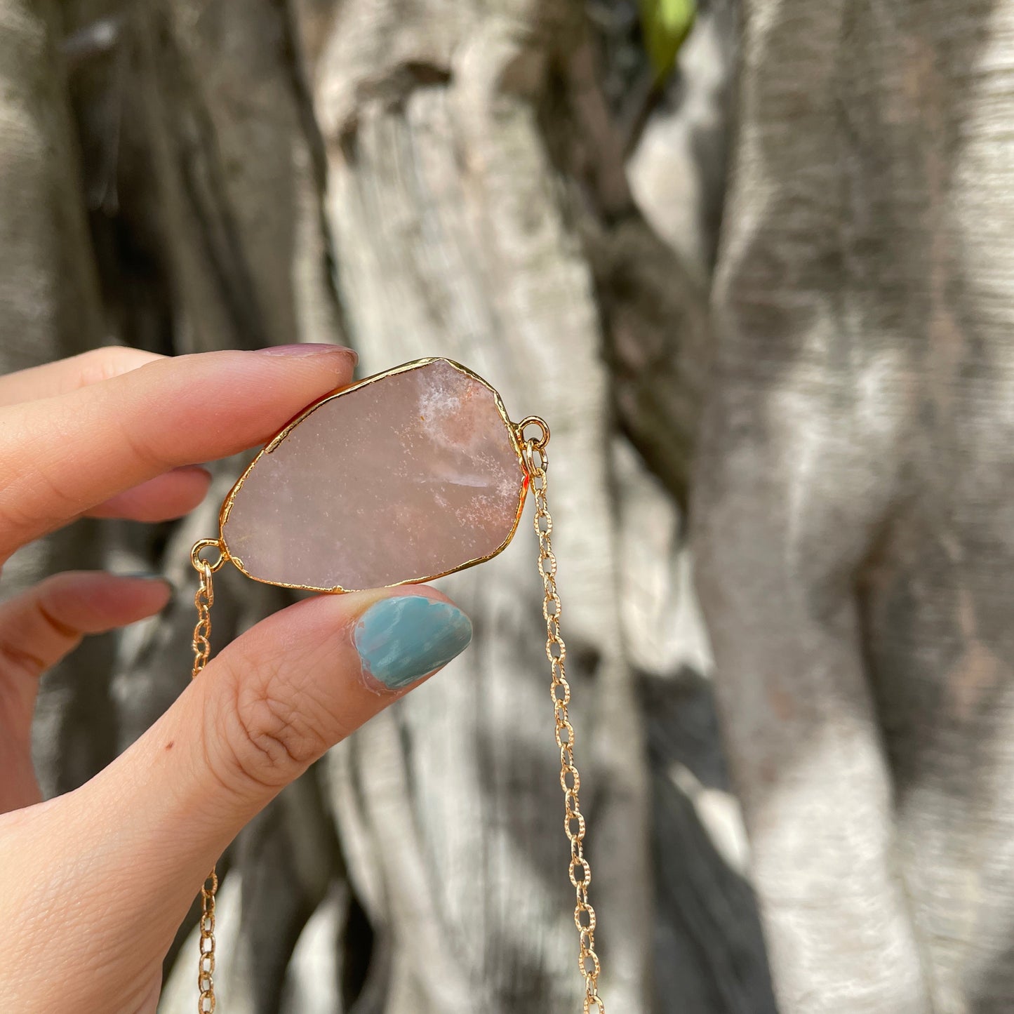 Rose Quartz Adjustable  Long Gold-plated Necklace