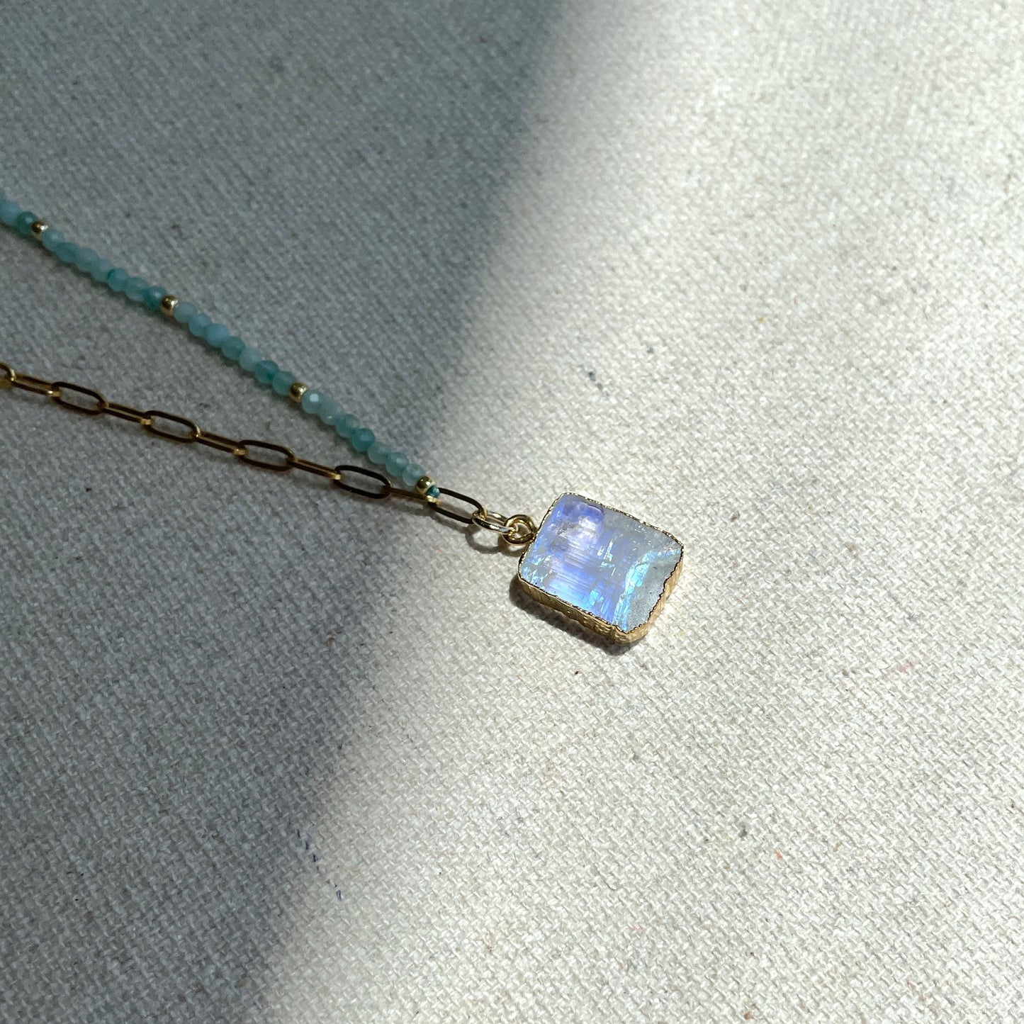 Moonstone And Amazonite Beaded Mixed Chain Necklace