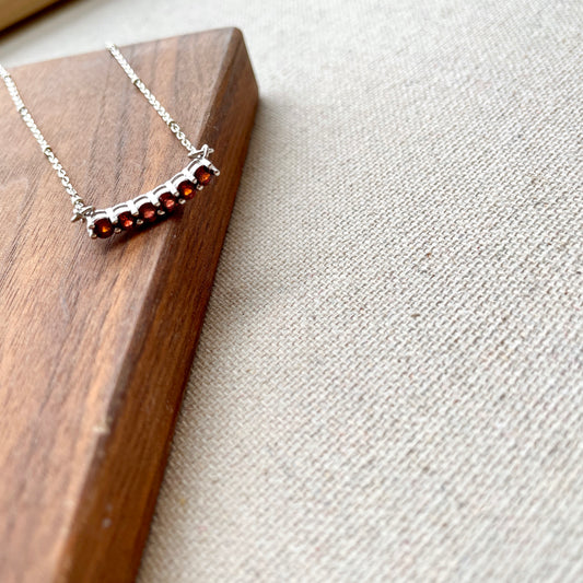 Tiny Garnet Bar Sterling Silver Necklace