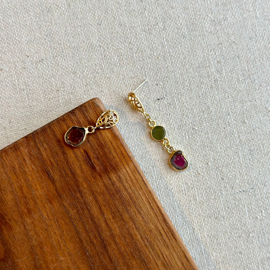 Paisley Stud Watermelon Tourmaline Gold-plated Earring