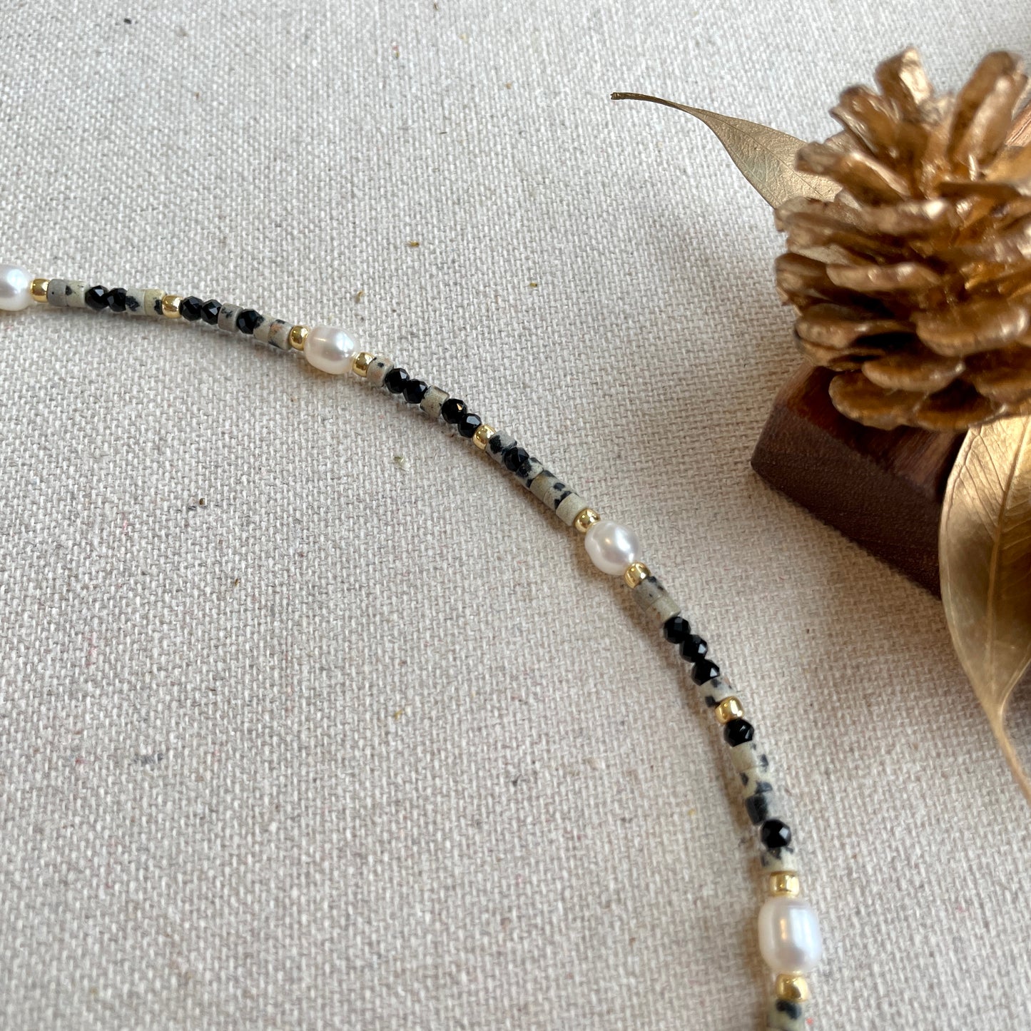 Dalmatian Jasper And Black Spinel Beaded Choker Necklace