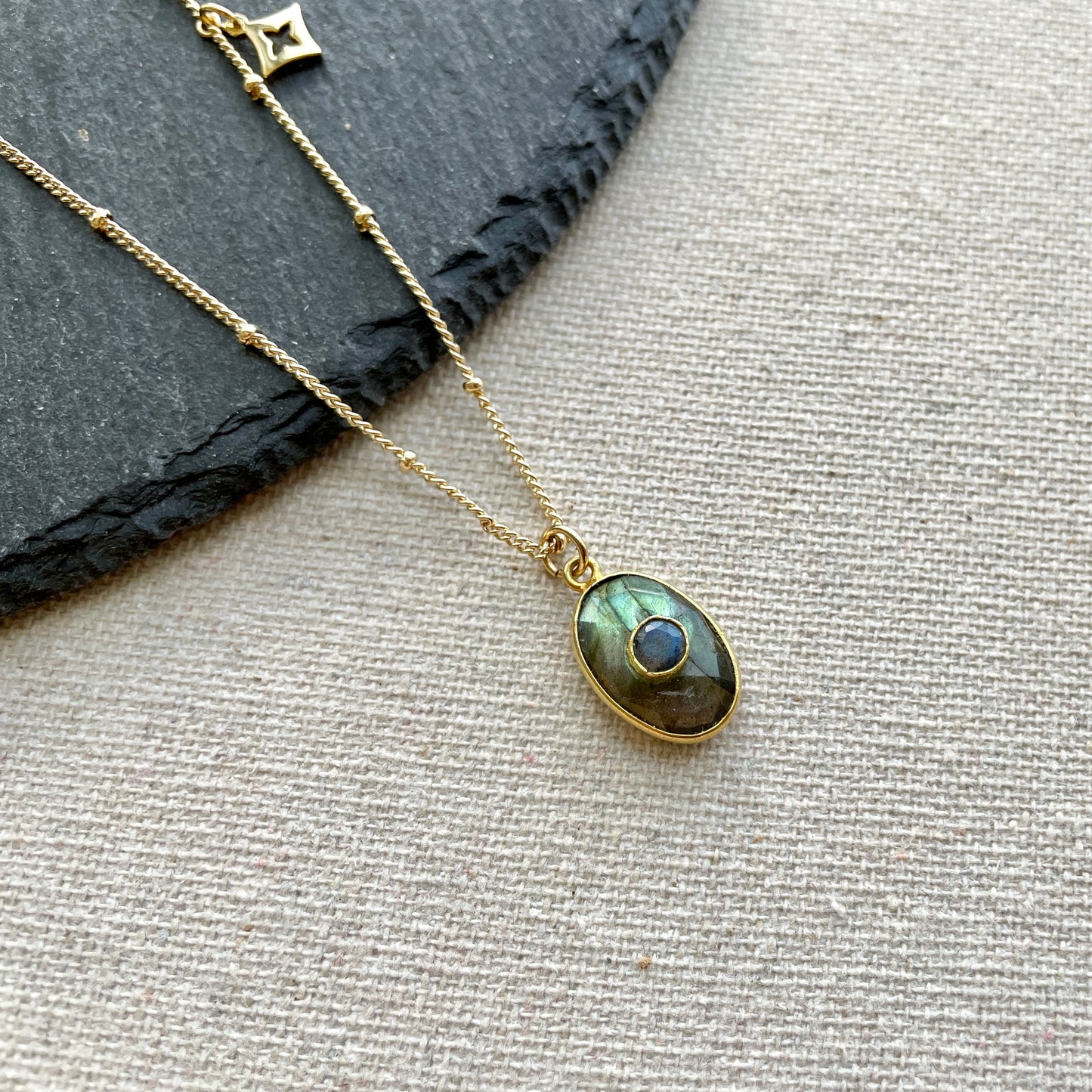 Double Labradorite Dotty Chain Gold-plated Necklace