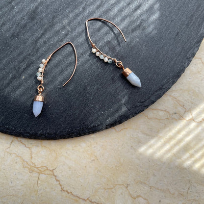 Blue Opal Wire Wrapping Rose Earring