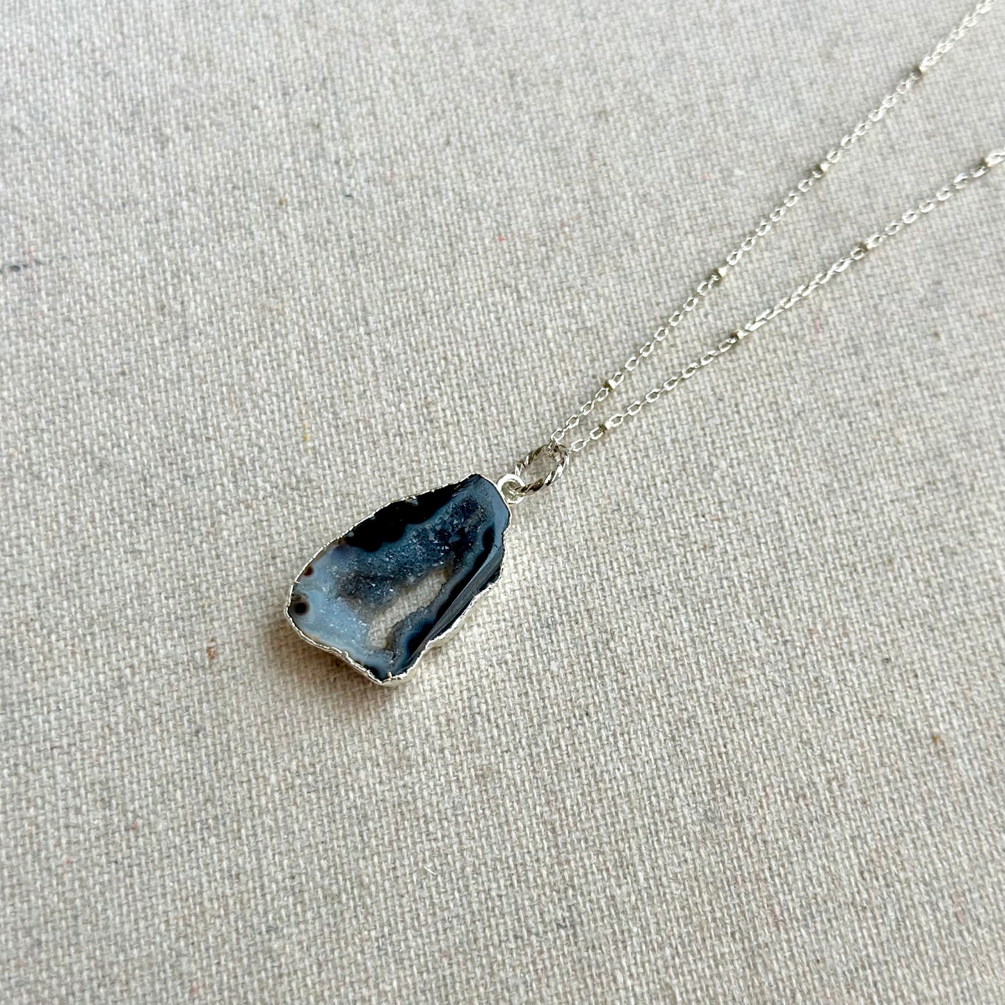 Black Agate Sterling Silver Long Necklace