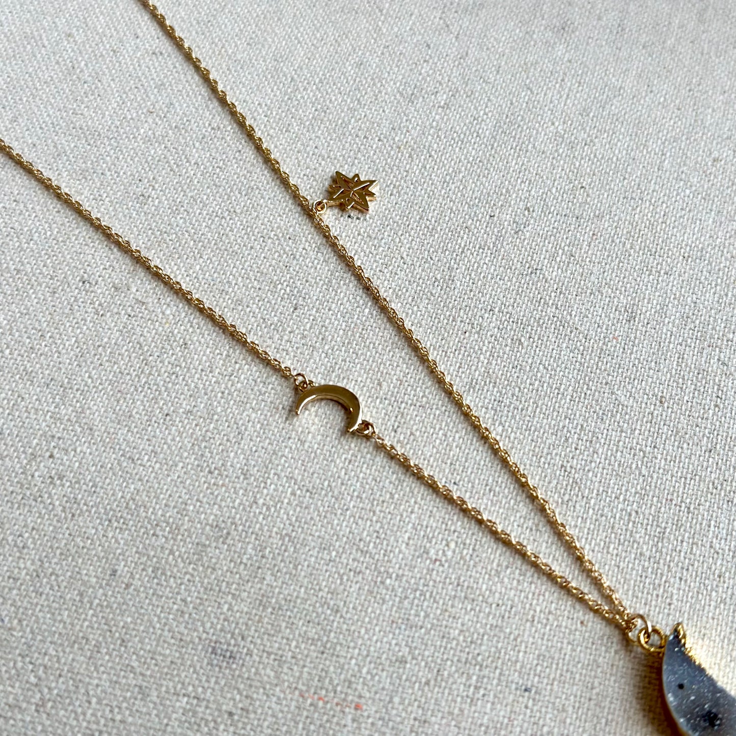 Druzy Moon Long Asymmetric Gold-plated Necklace