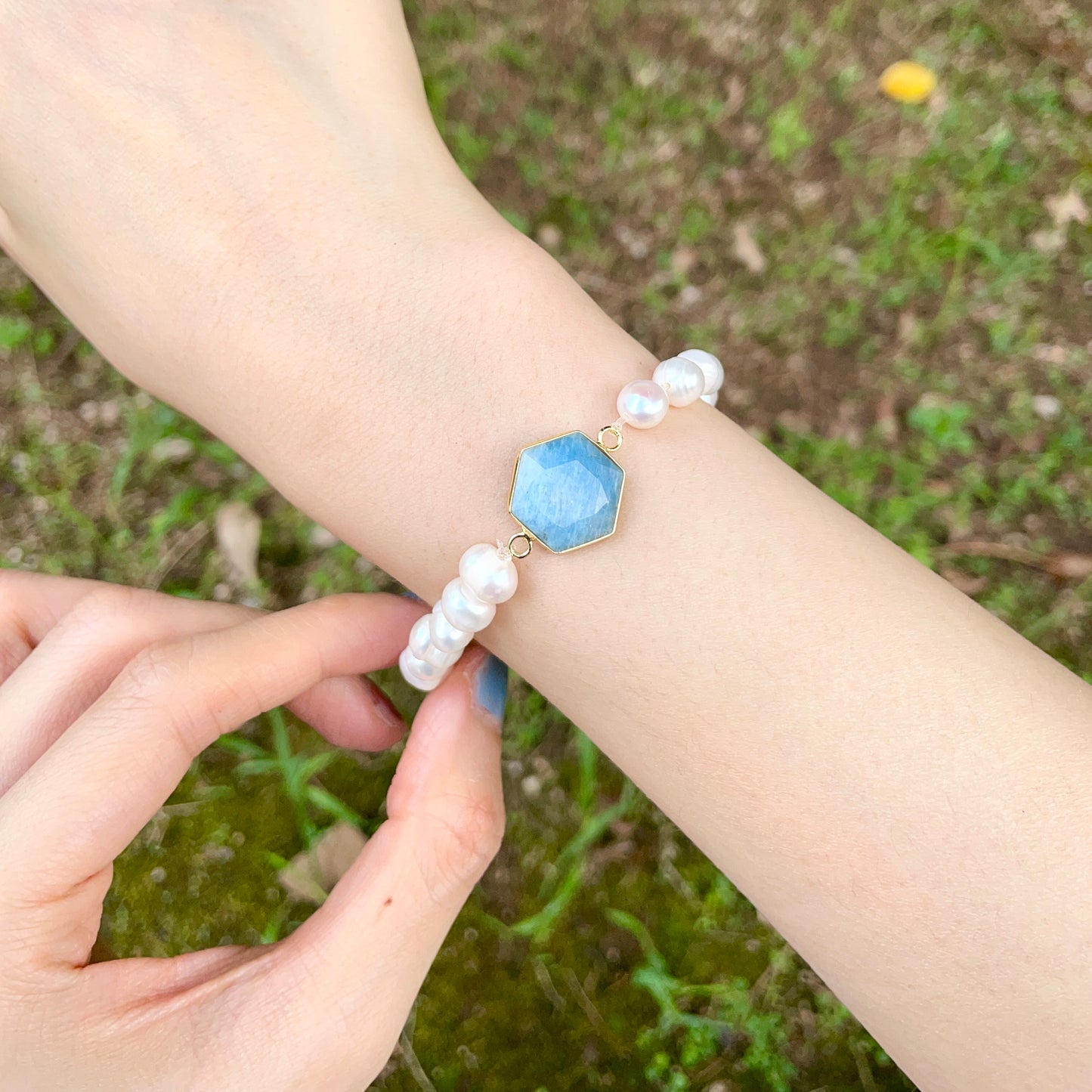 Aquamarine And Freshwater Pearl Beaded Bracelet