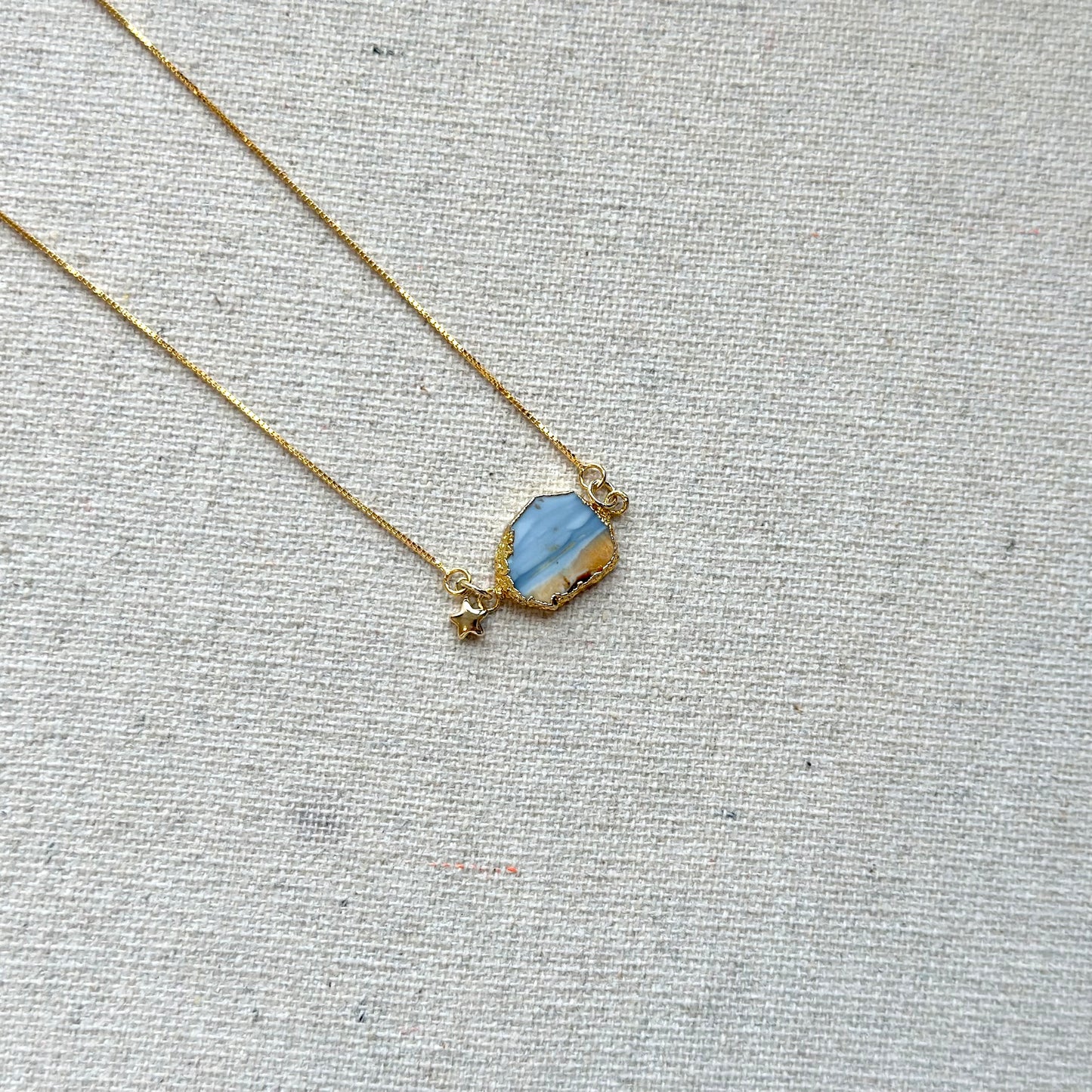 Blue Opal Adjustable Box Chain Gold-plated Sterling Silver Necklace