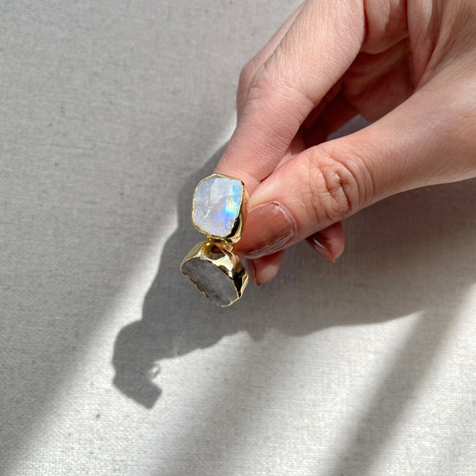 Moonstone Raw Stone Gold-plated Ear Stud