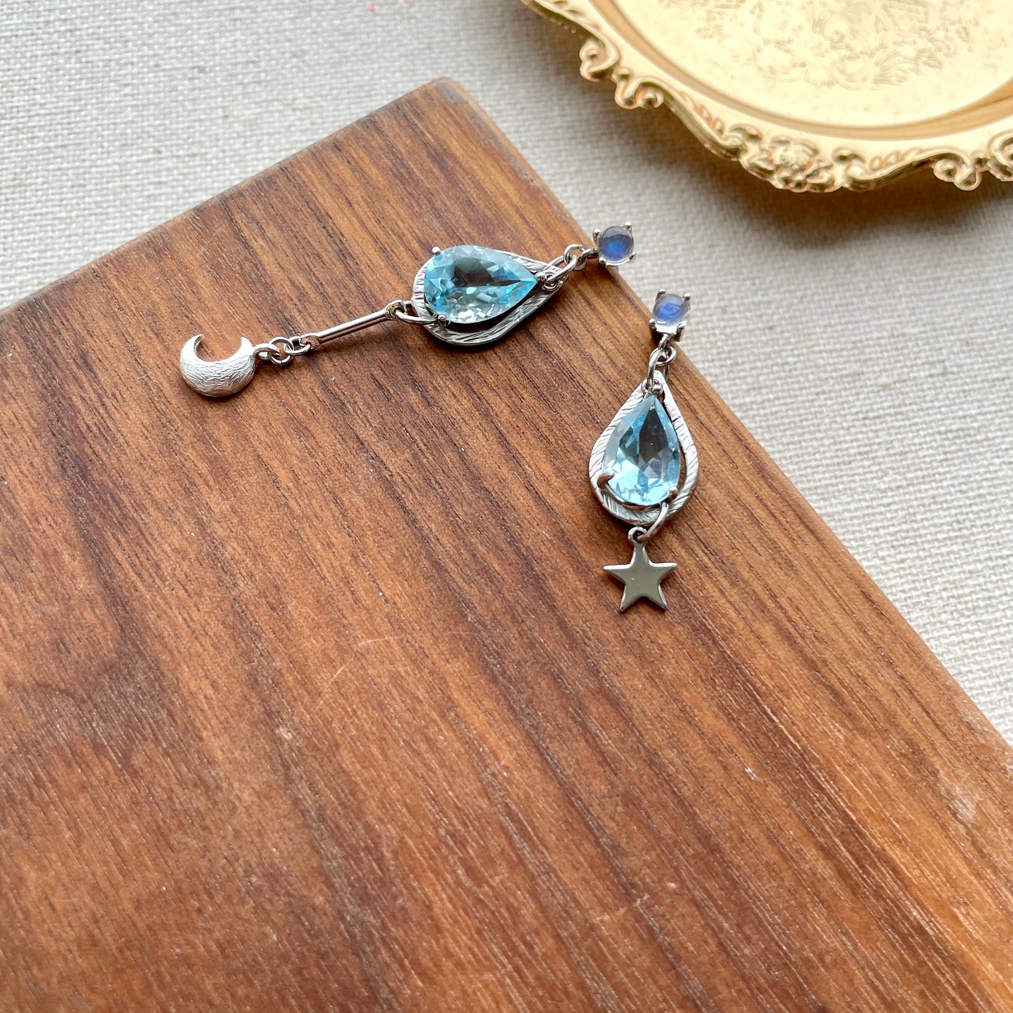 Moonstone Stud And Topaz Earring