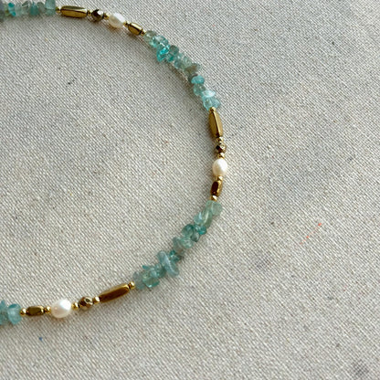 Apatite And Freshwater Pearls Beaded Necklace