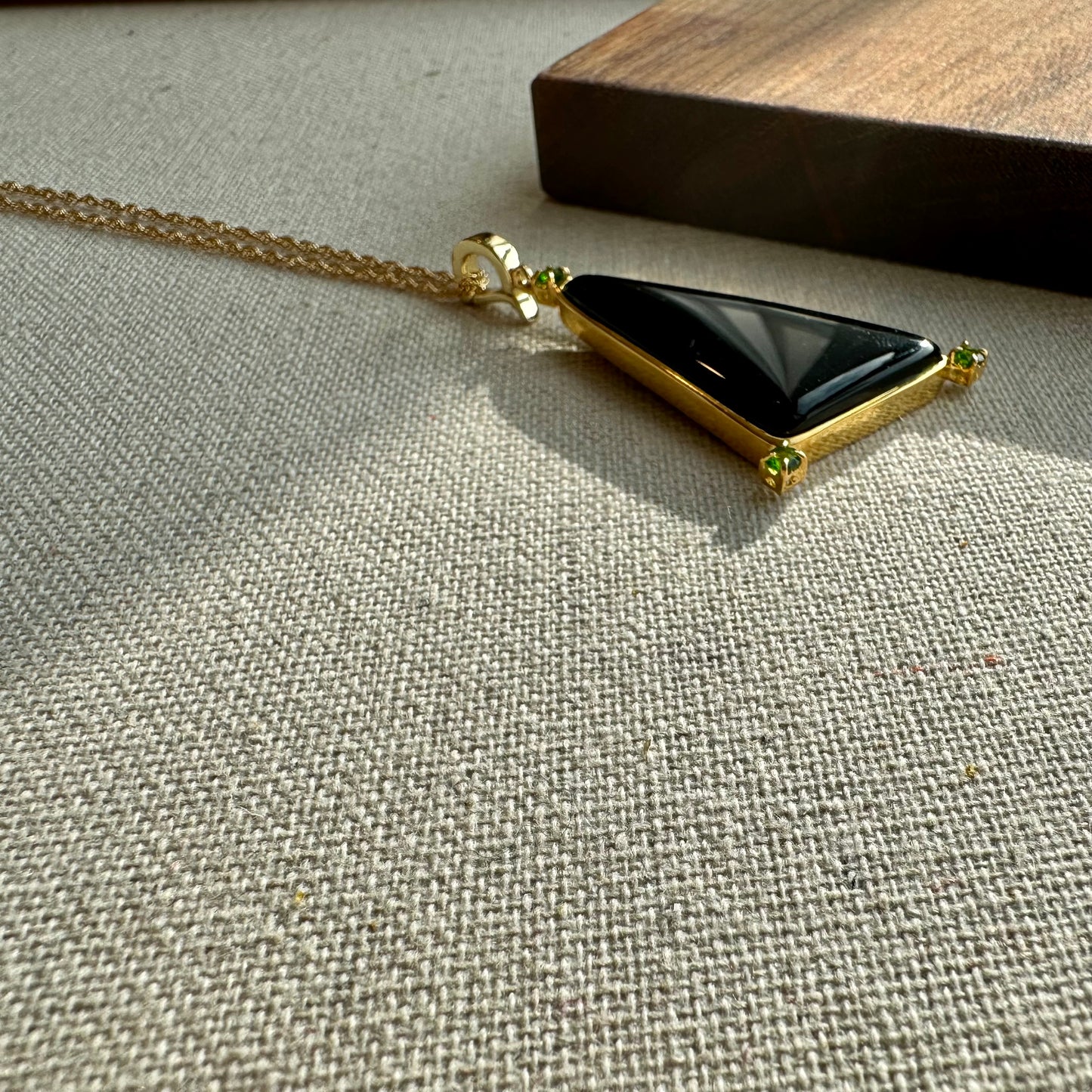 Black Agate And Diopside Long Gold-plated Necklace