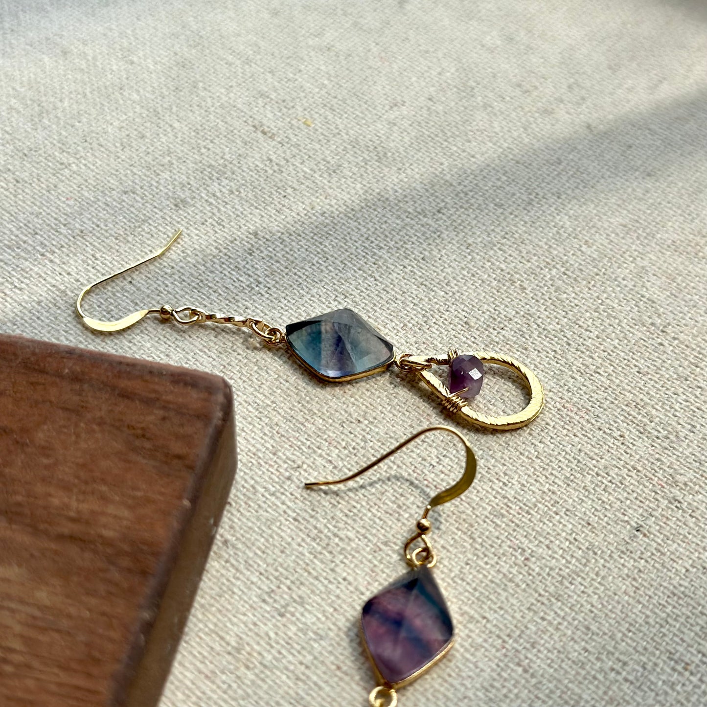 Fluorite Asymmetric Dangling Gold-plated Earring