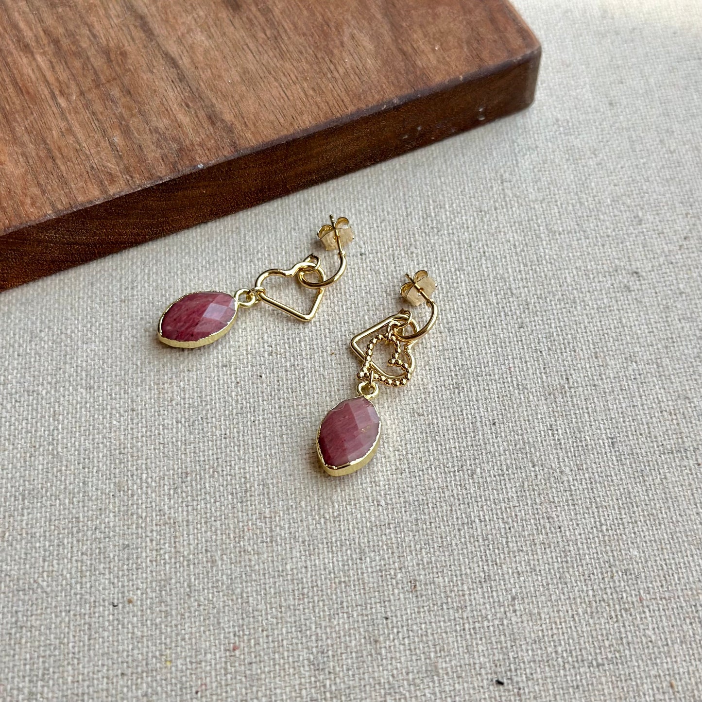 Rhodonite And Hearts Gold-plated Earring