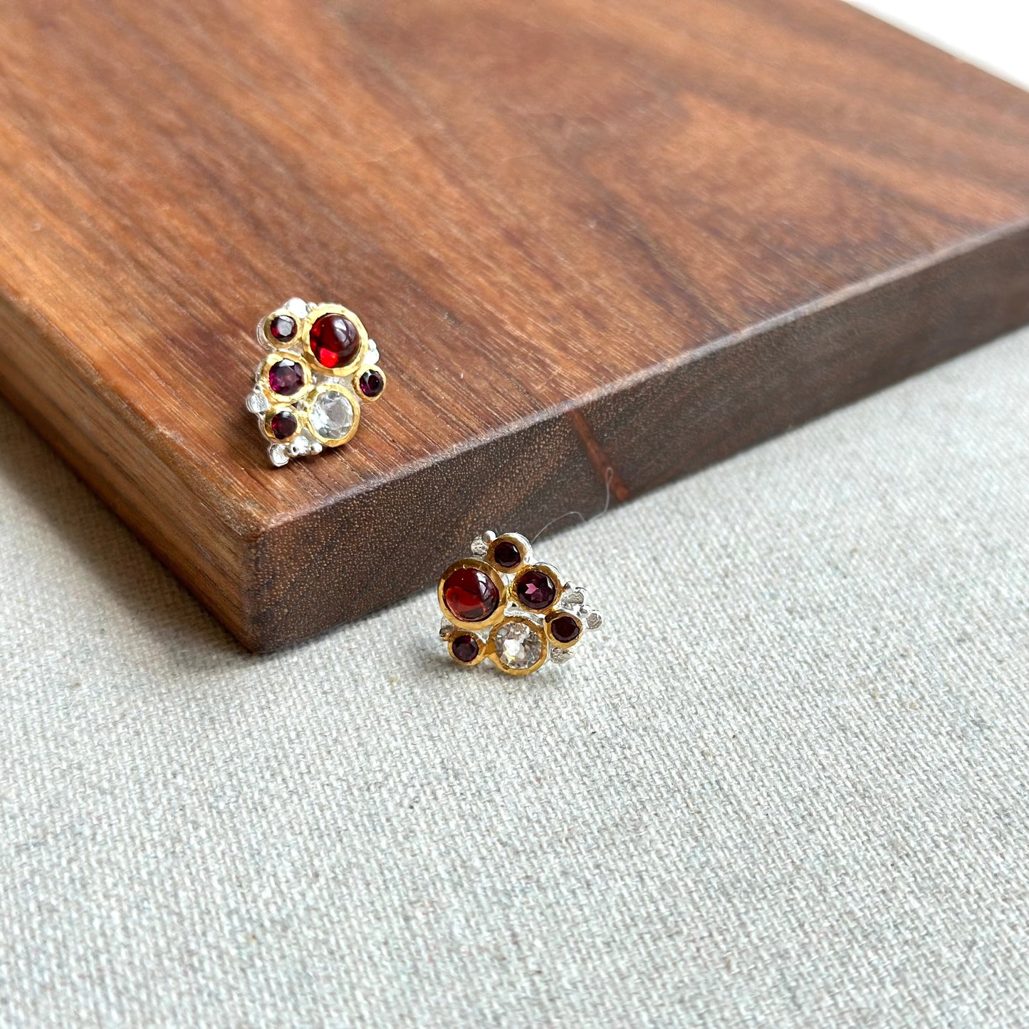 Rhodolite Garnet Mixed Topaz Two Tone Gold-plated Sterling Silver Ear Stud